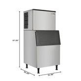 Commercial Ice Machine 500 lb/24hr, Air-Cooled, 375 lb Storage Bin, Freestanding, ETL Listed in Stainless-Steel and Black (KM-CIM-500)